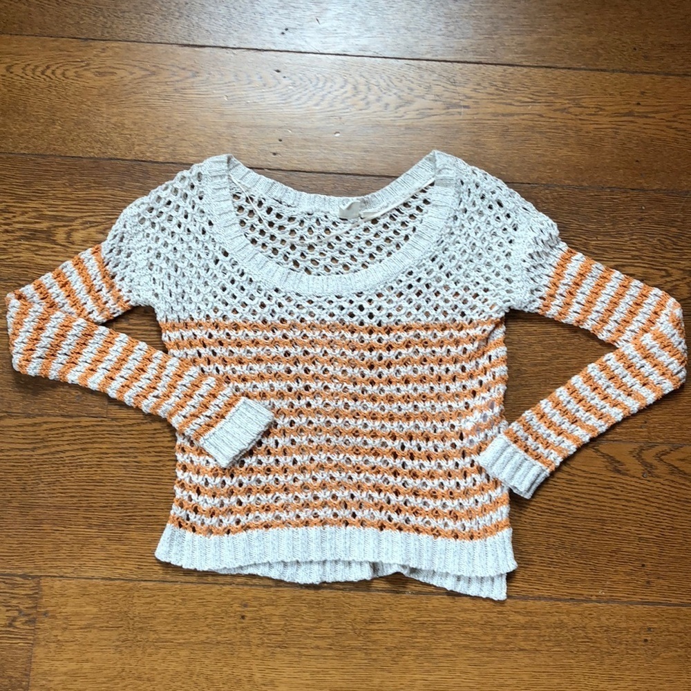 Roxy Cream + Orange Striped Open Weave Sweater S